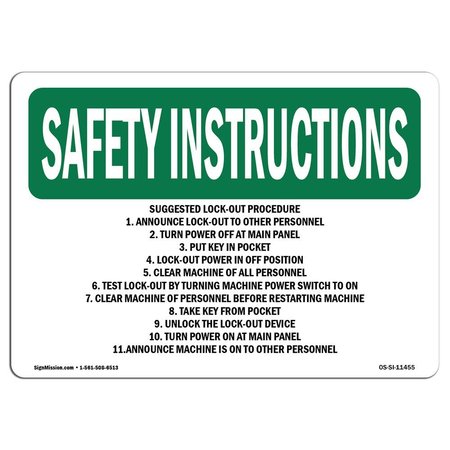 SIGNMISSION OSHA Sign, 3.5" Height, Decal, 5" x 3.5", Landscape, Suggested Lock-Out Procedure 1. Announce OS-SI-D-35-L-11455